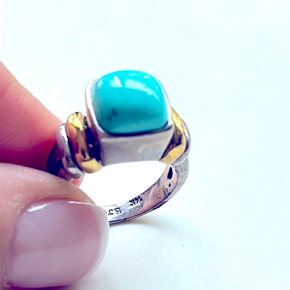 Bjc Vintage 14k Gold And Silver Estate Turquoise Ring